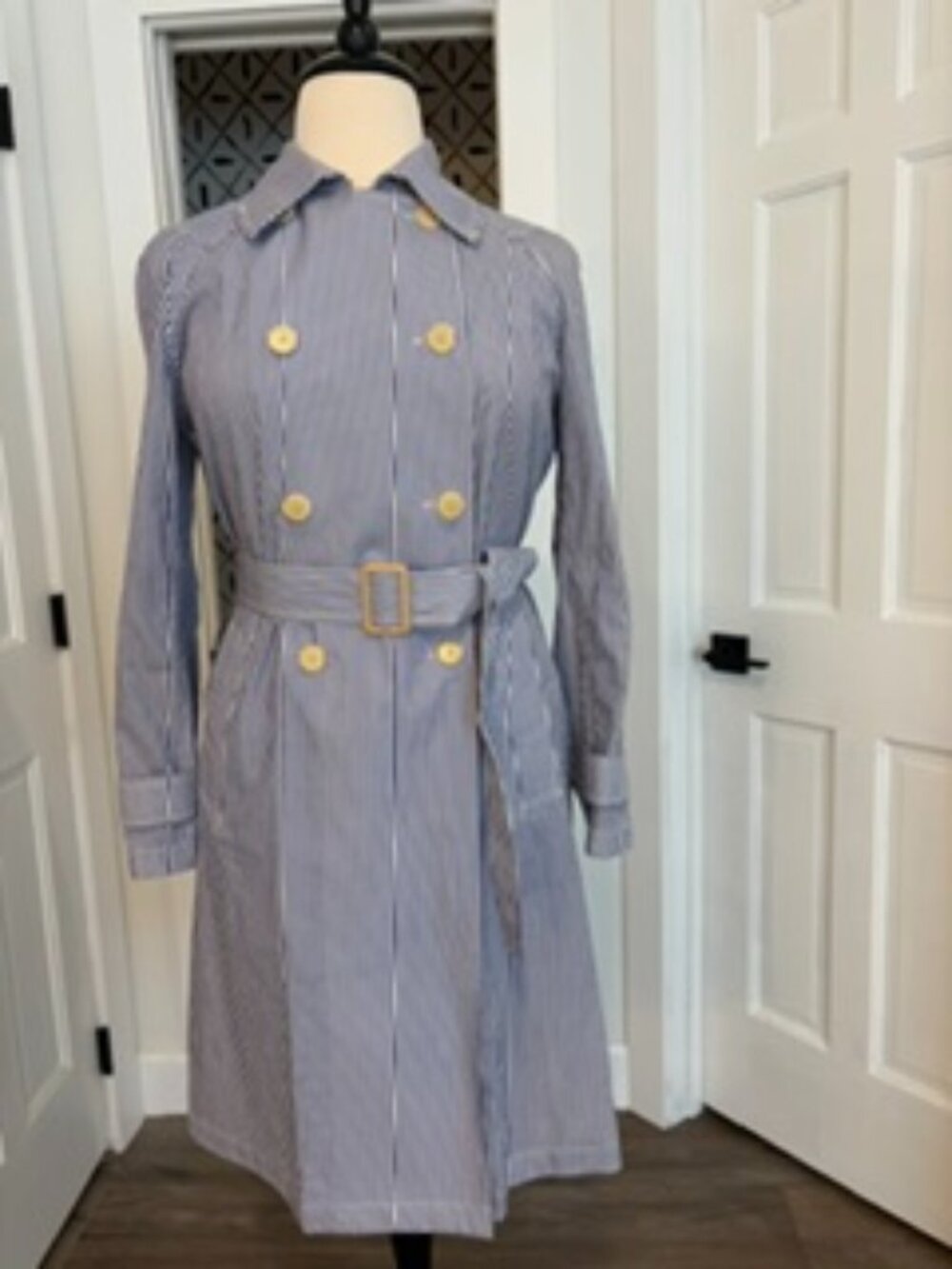 JCrew Shirting Stripe Trench Coat Sz 16